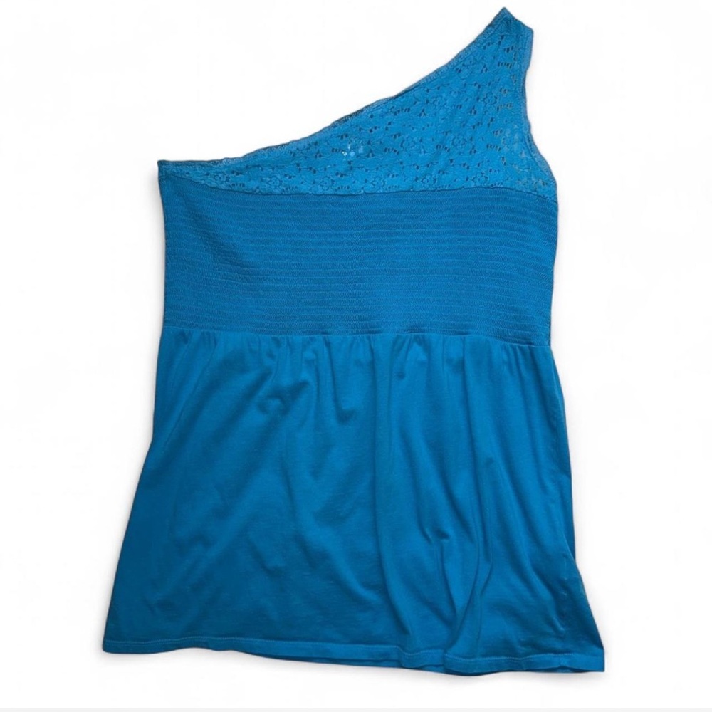 Y2K vintage 2000s Avenue One-Shoulder Blue Lace Blouse